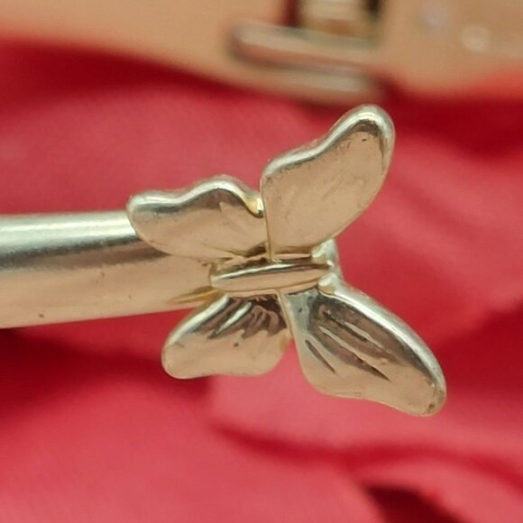 Lucky Brand Brushed Gold Tone Cuff  Bangle Bracelet Hinged Butterflies Crystal - Picture 4 of 11